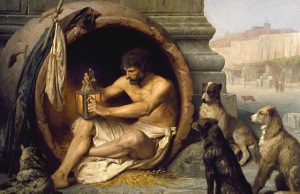 La historia de Diógenes de Sinope: el filósofo griego que vivía en la indigencia en un barril.